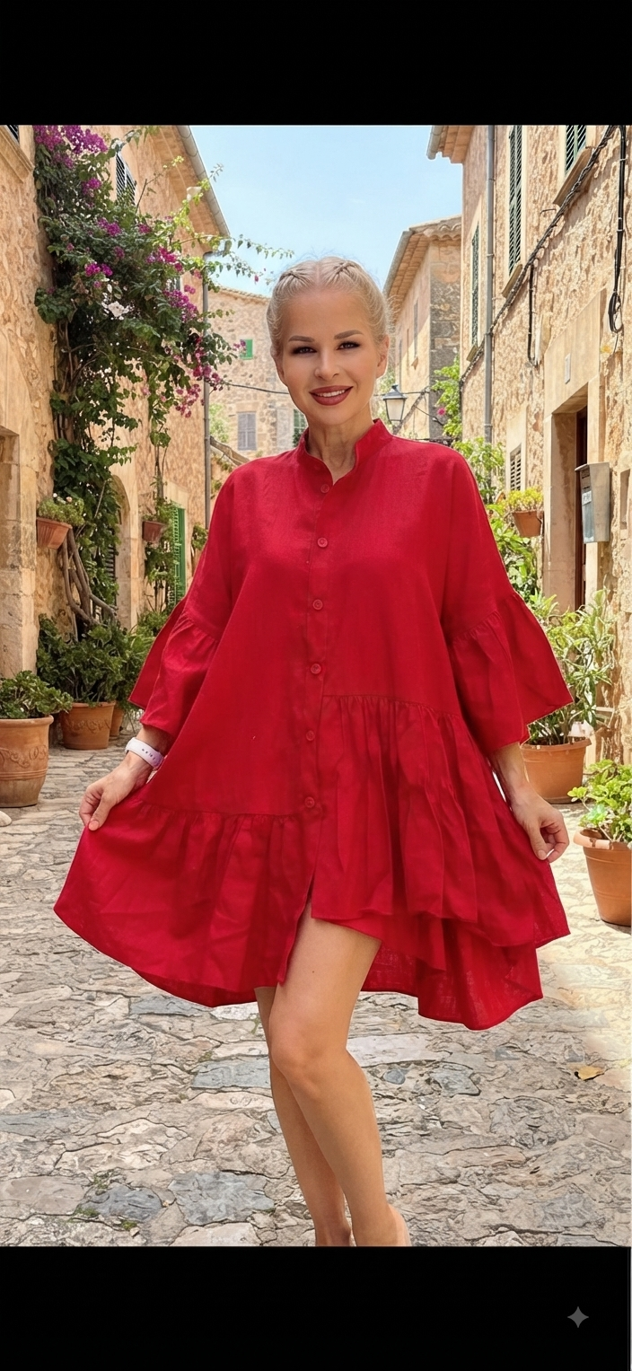 ETNA LINEN DRESS | Women's Tiered Oversized Mini Dress
