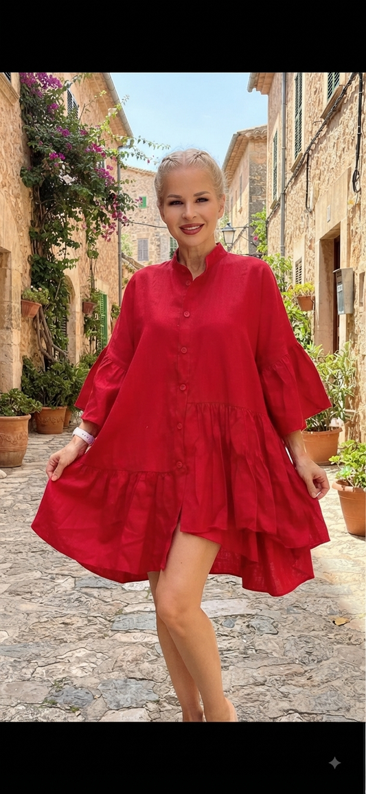 ETNA LINEN DRESS | Women's Tiered Oversized Mini Dress