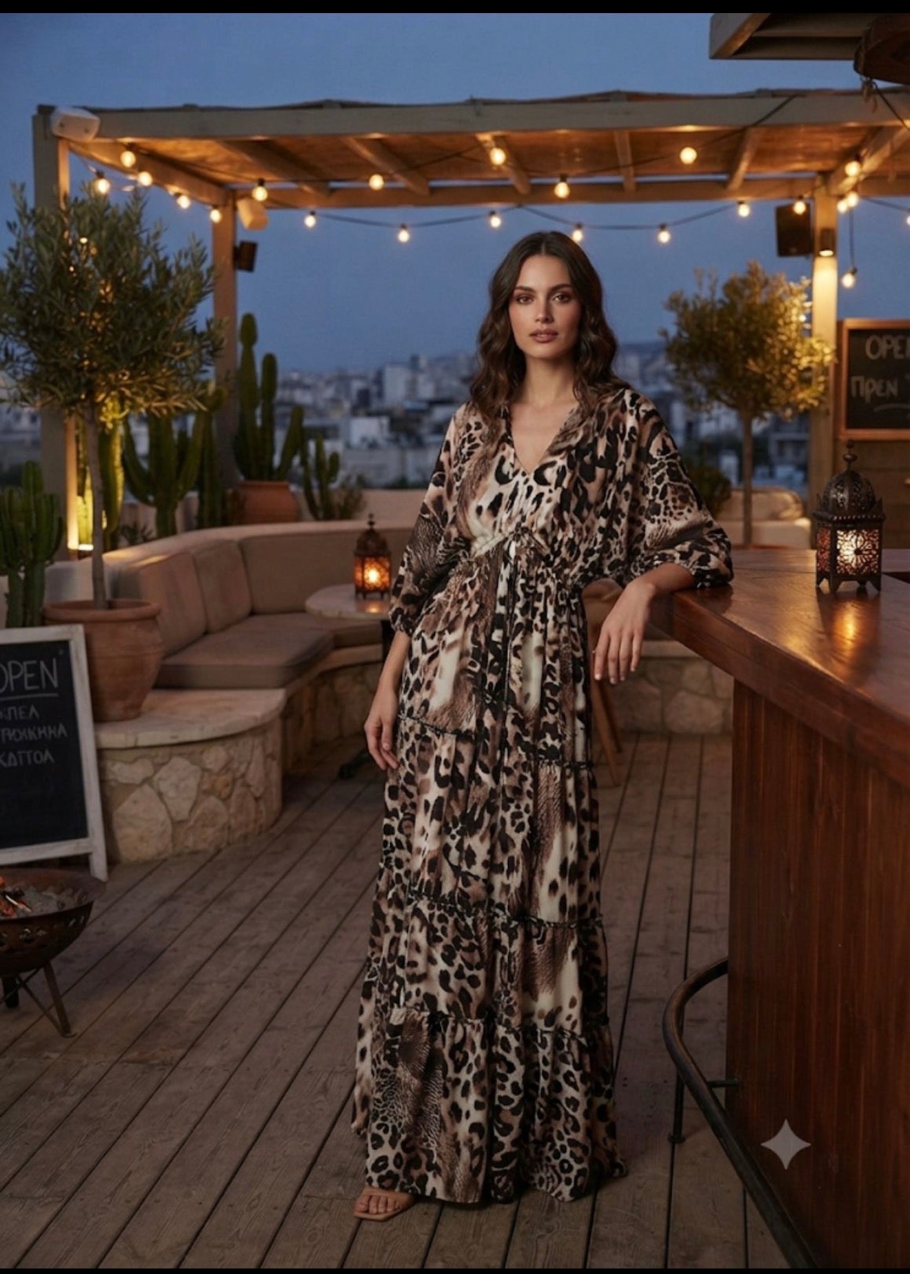 GAZELLE | Leopard Satin Maxi Dress