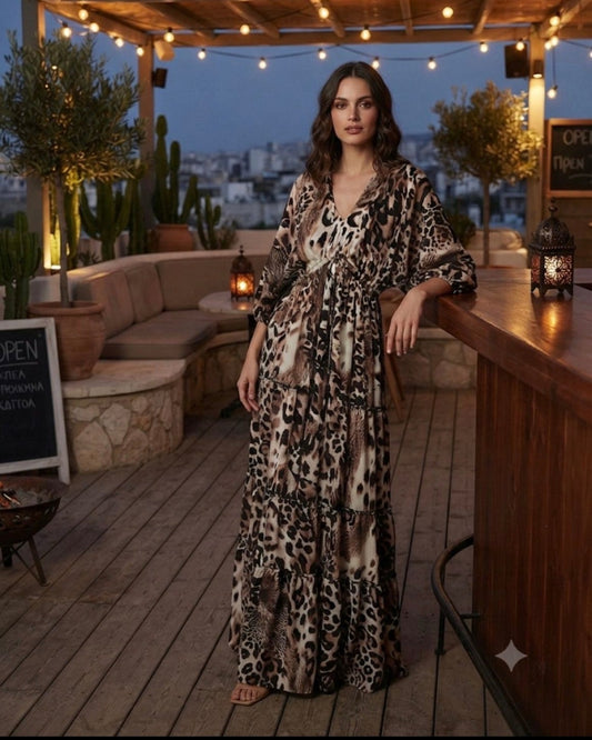 GAZELLE | Leopard Satin Maxi Dress
