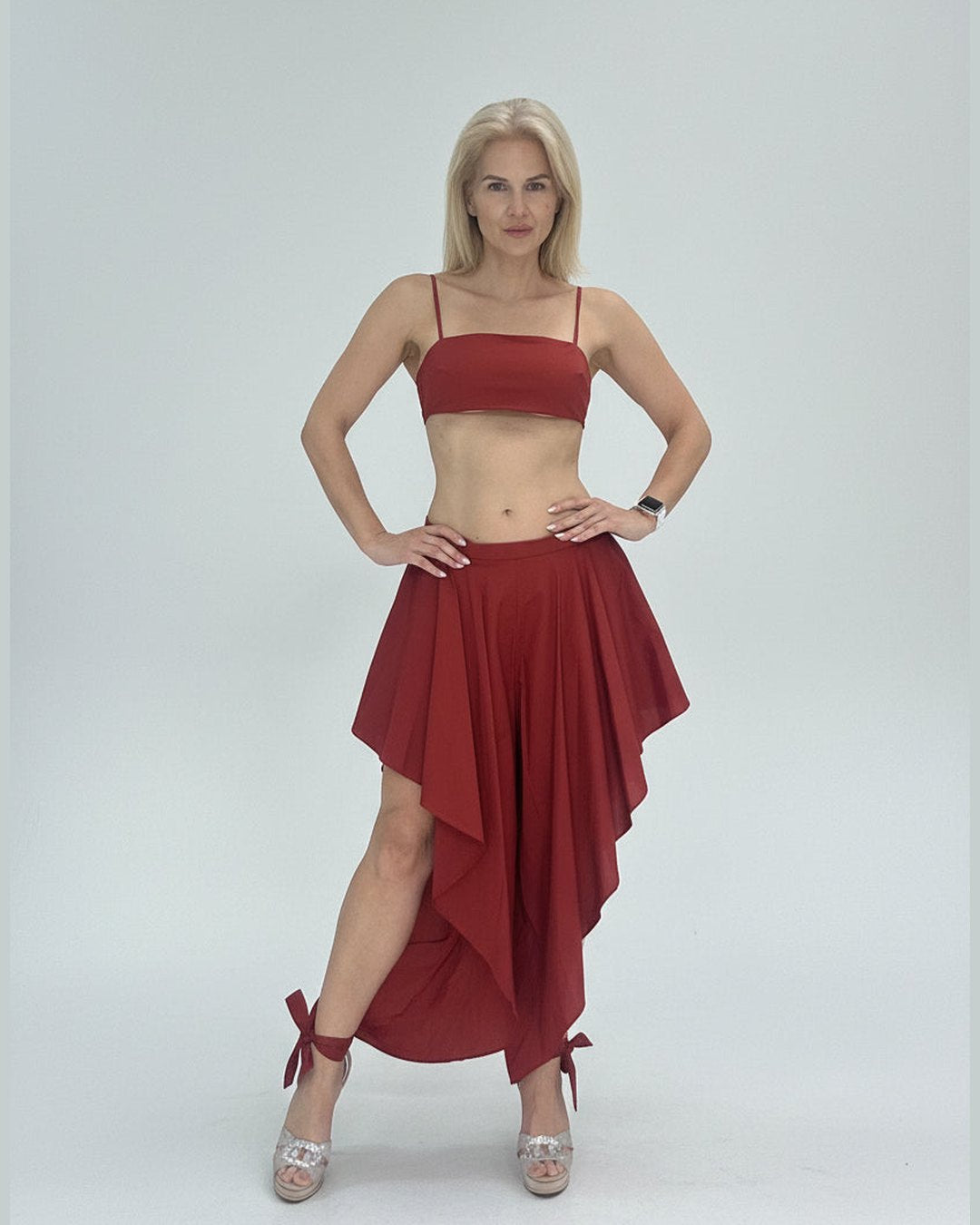 RED BOW SET | Bralette & Asymmetric Hi-Lo Skirt