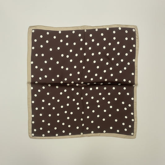 POLKA DOT SCARF | Brown with White Dots & Beige Border 64x64cm