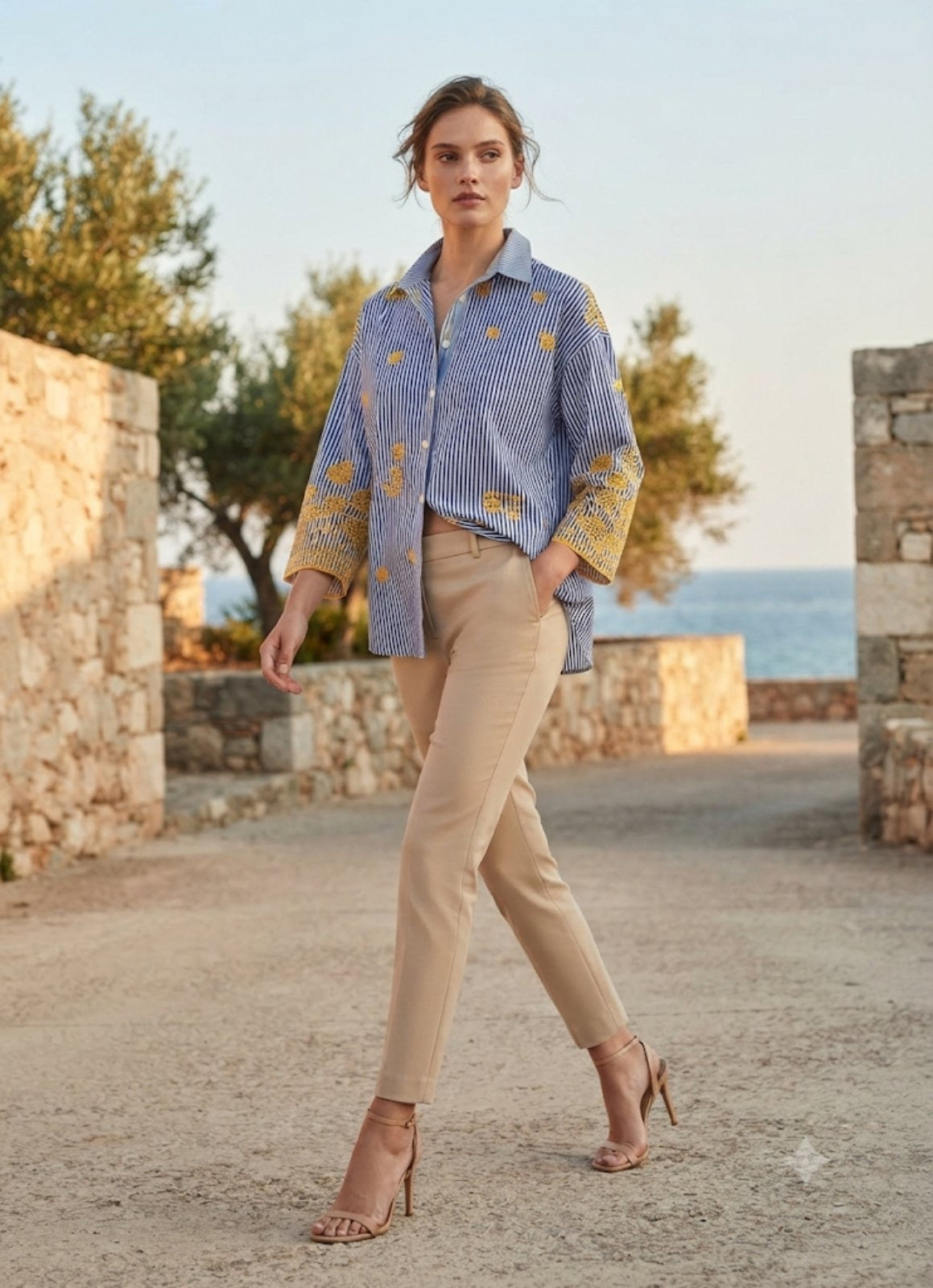 GOLDEN STRIPE | Embroidered Oversized Shirt – One Size