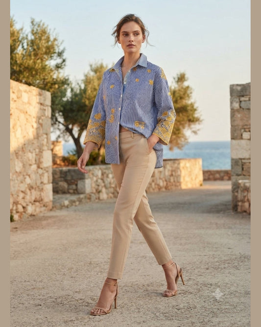 GOLDEN STRIPE | Embroidered Oversized Shirt – One Size
