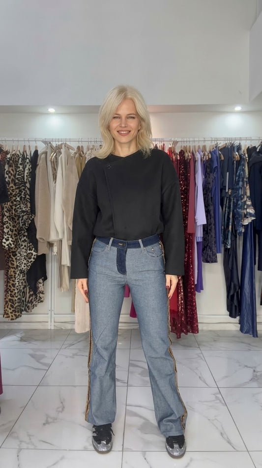 DENIM DUO | Contrast Detail Flared Jeans