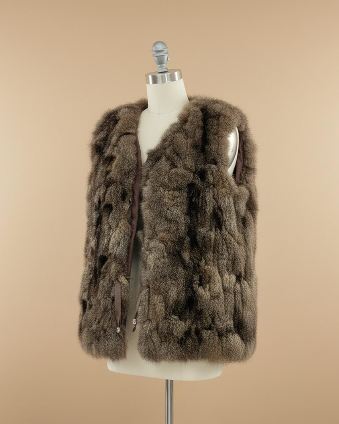 BROWN REAL FUR VEST | Φυσική Καφέ Γούνα Αμάνικη