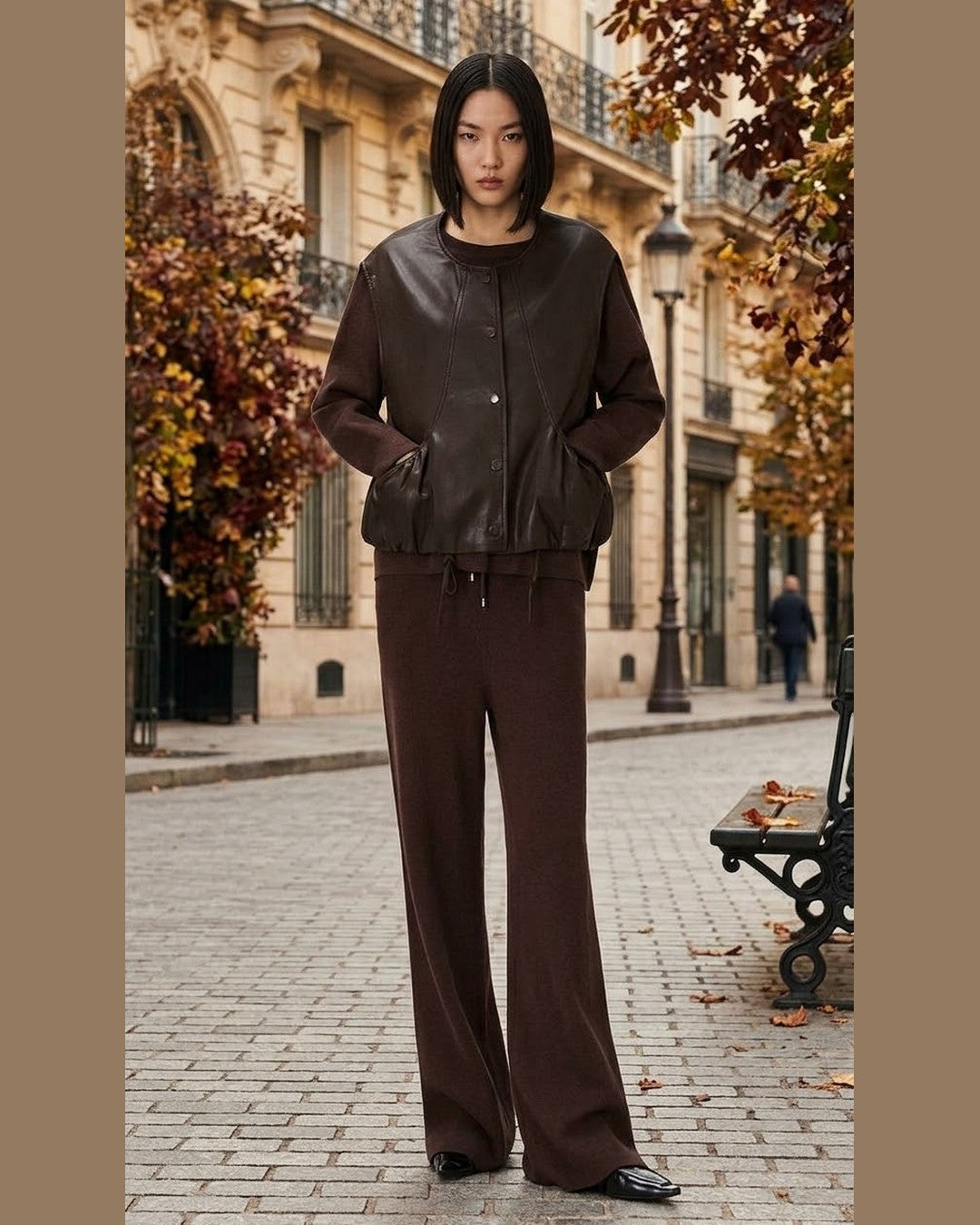 MOCHA | Three-Piece Knit Set with Faux Leather Vest