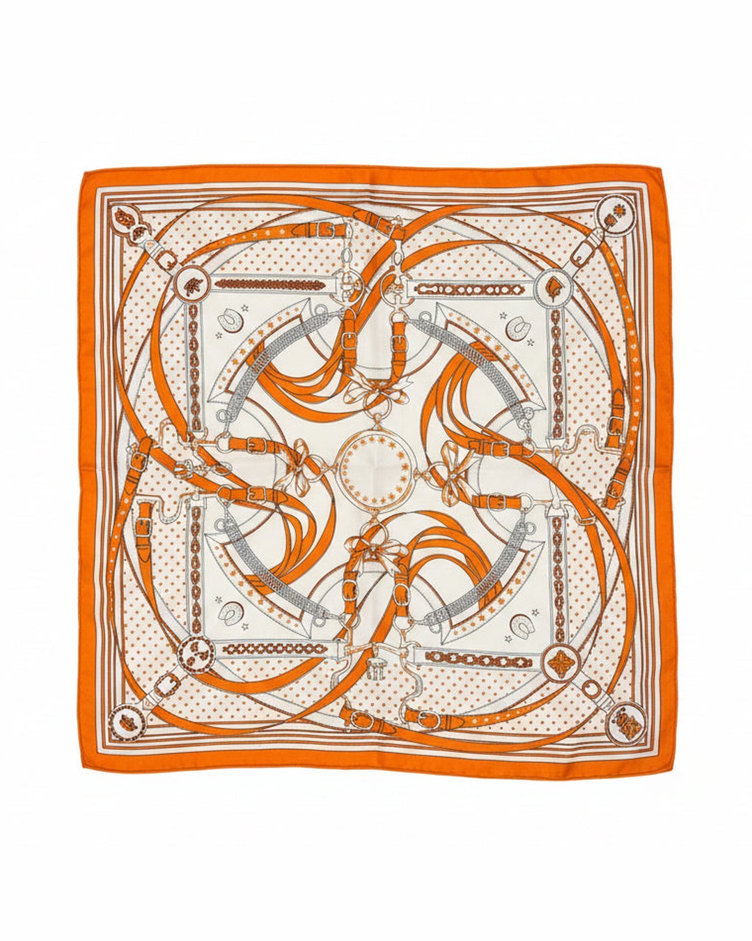 EQUESTRIAN SCARF | Orange & Ivory Belt Print 64x64cm