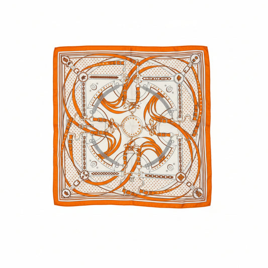 EQUESTRIAN SCARF | Orange & Ivory Belt Print 64x64cm