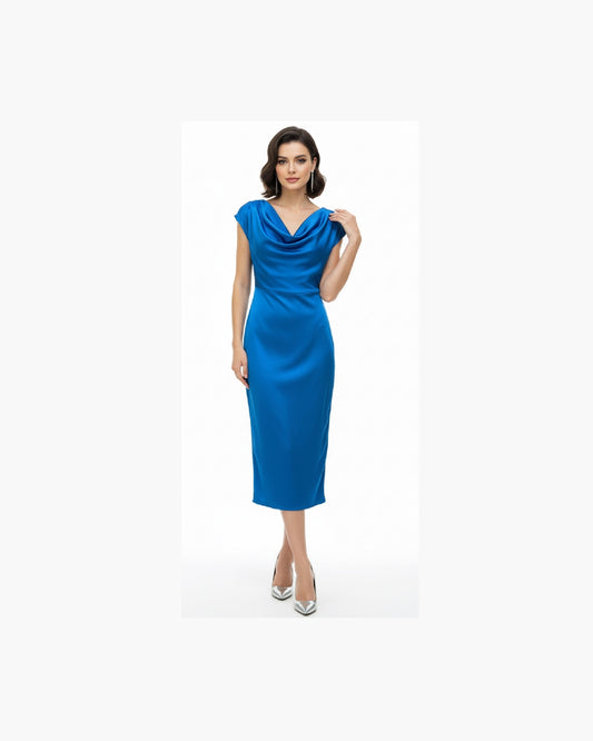 PETROL SILK MIDI DRESS | Πετρόλ Φόρεμα Βιετναμέζικο Μετάξι