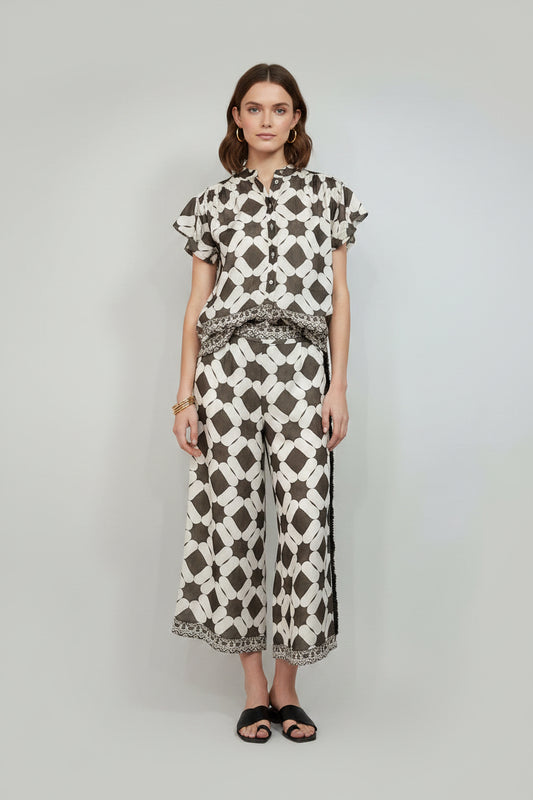 BROWN GEOMETRIC PRINT SET | Καφέ Σετ με Geometric Print — Μπλούζα & Maxi Φούστα