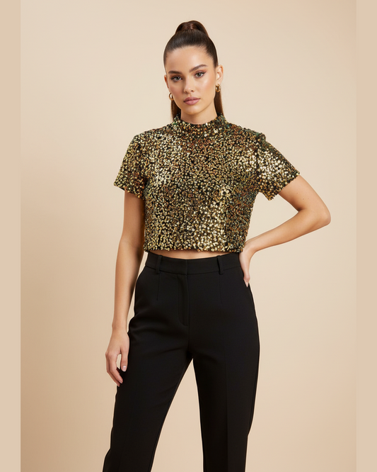 SEQUIN CROP TOP | Παγιέτα Cropped Top Χρυσό & Πράσινο