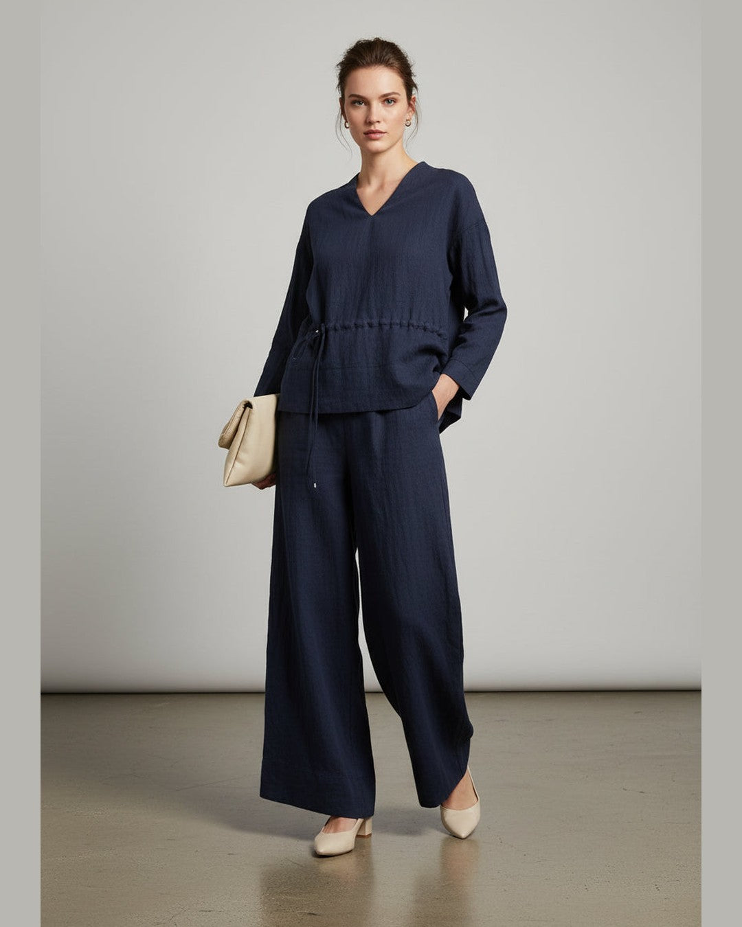 BLUE OVERSIZED BLOUSE | V-Neck Oversized Top One Size