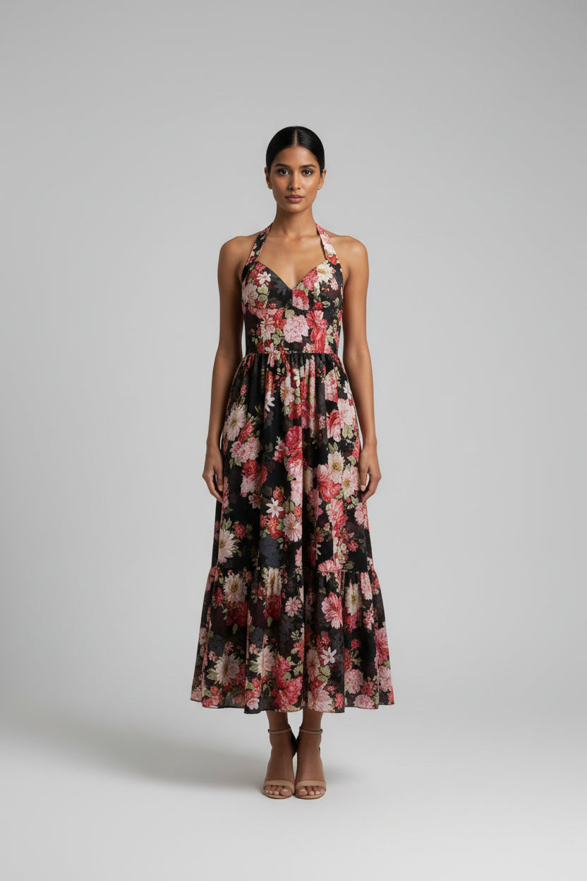 FLORAL HALTER DRESS | Maxi Length & One Size