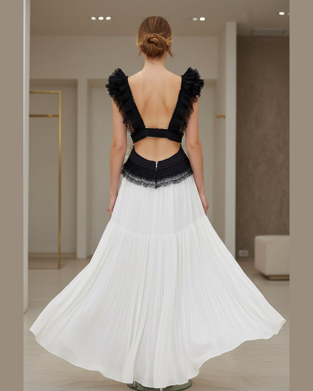 IVORY WHITE MAXI DRESS | Black Details ZINAS