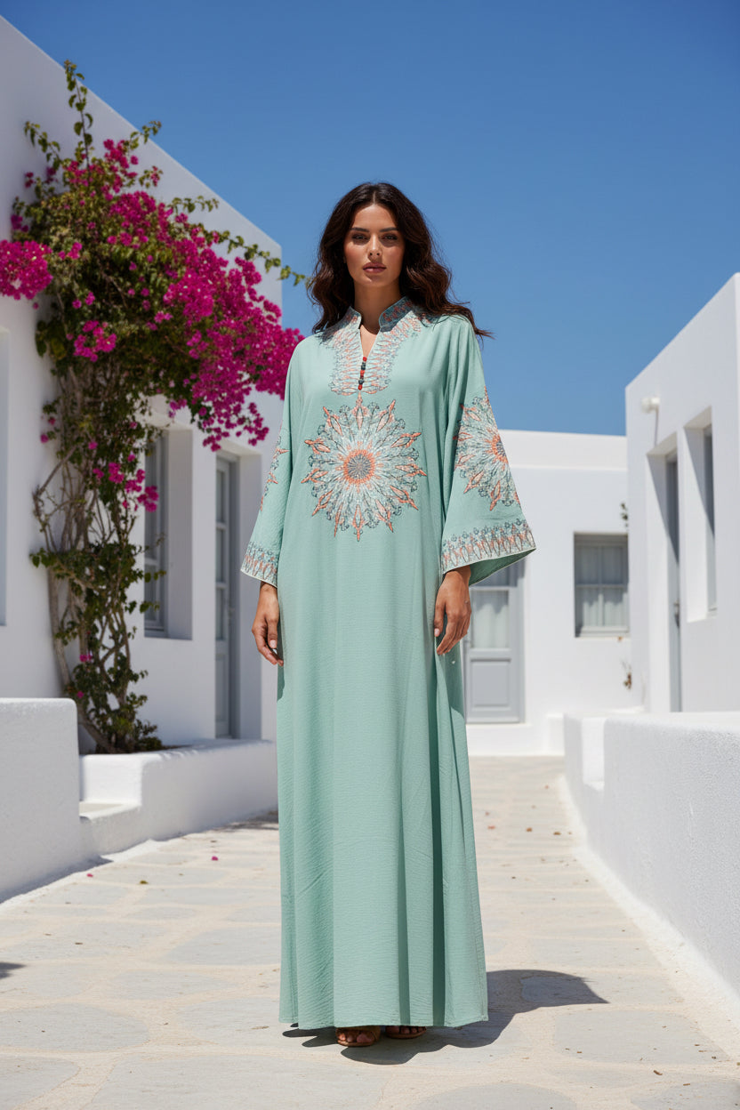 MINT MANDALA KAFTAN | Embroidered & One Size