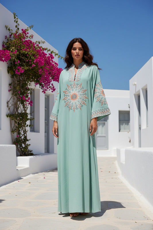 MINT MANDALA KAFTAN | Embroidered & One Size