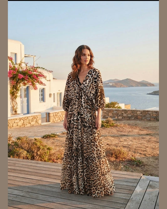 LEOPARD MUSE | Leopard Print Tiered Maxi Dress