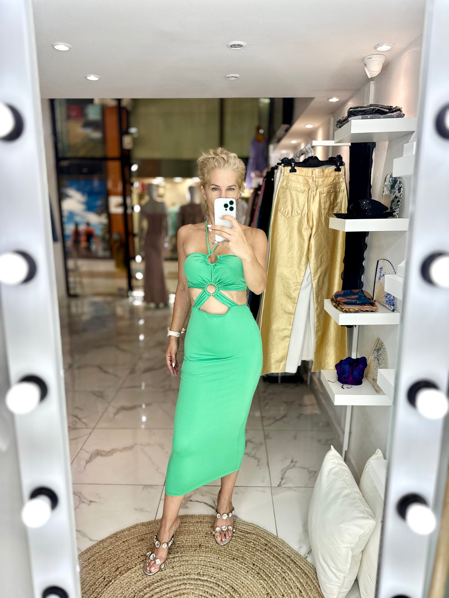 Light green Tie neck dress