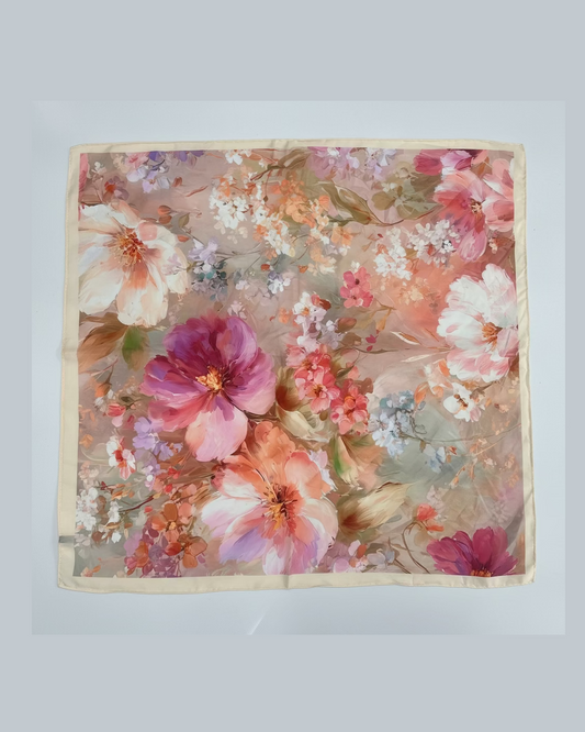 FLORAL SCARF | Pink, Coral & White Watercolour Print 64x64cm