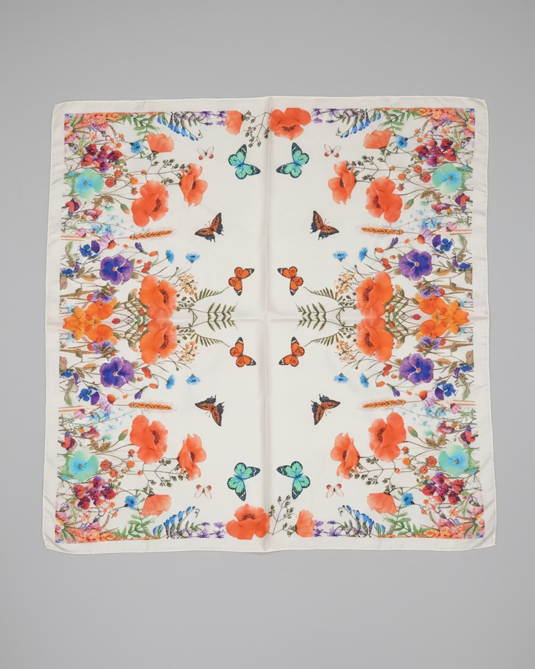 BUTTERFLY GARDEN SCARF | Ivory Floral & Butterfly Print 64x64cm