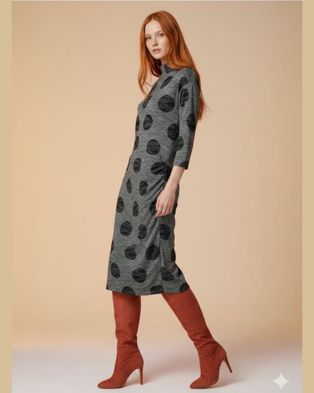 GREY POLKA DOT MIDI DRESS | Γκρι Midi Φόρεμα με Πουά Onesize