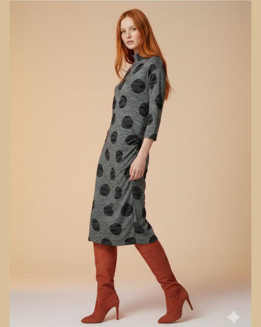 GREY POLKA DOT MIDI DRESS | Γκρι Midi Φόρεμα με Πουά Onesize