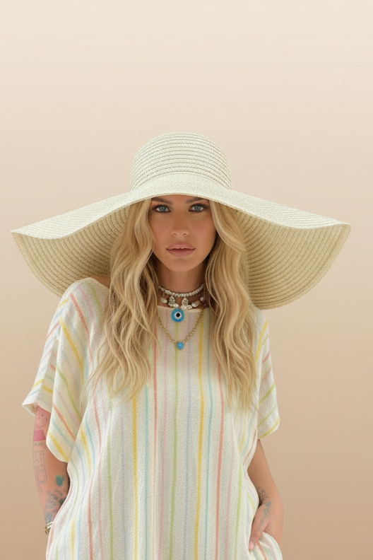MYCONOS STRAW HAT | Μεγάλο Μπεζ Ψάθινο Καπέλο Αδιάβροχο