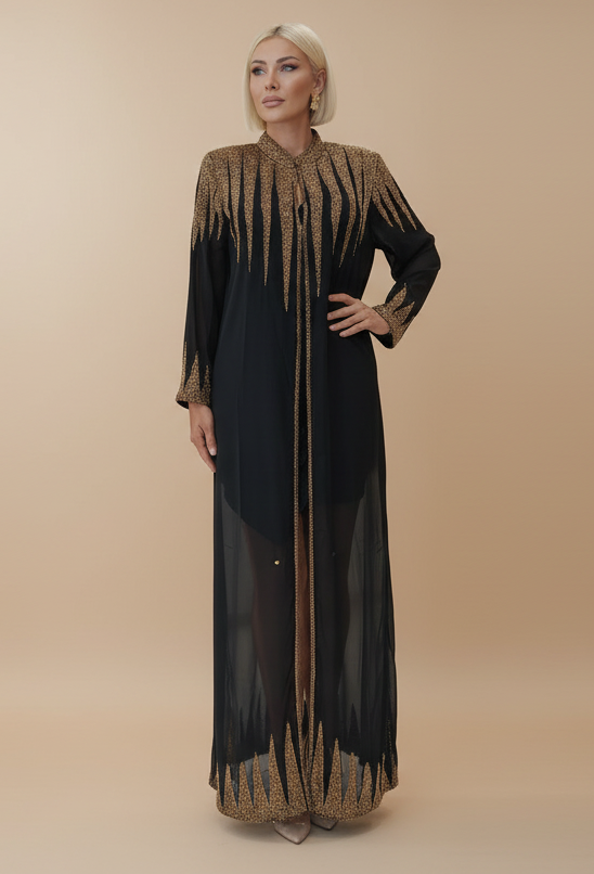 LUXURY BLACK KIMONO | Μαύρο Maxi Κιμονό με Χρυσές Λεπτομέρειες