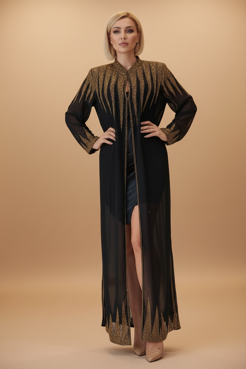 LUXURY BLACK KIMONO | Μαύρο Maxi Κιμονό με Χρυσές Λεπτομέρειες