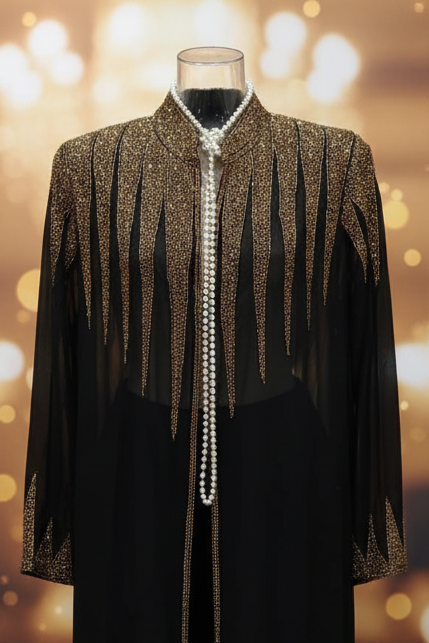 LUXURY BLACK KIMONO | Μαύρο Maxi Κιμονό με Χρυσές Λεπτομέρειες