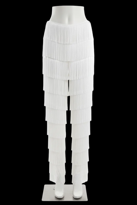 WHITE TIERED FRINGE TROUSERS