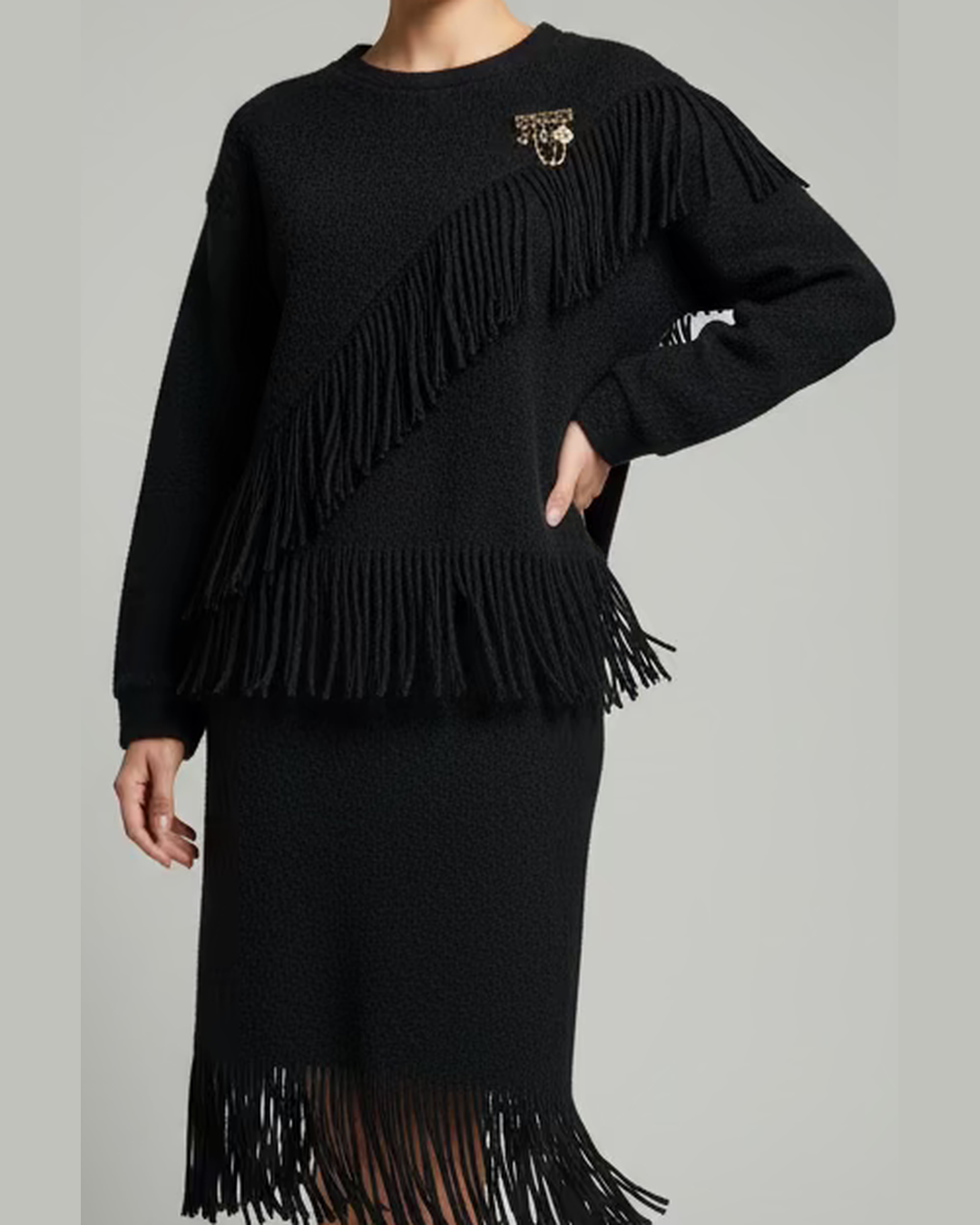 FRINGE KNITTED BLACK SET | Πλεκτό Μαύρο Σετ με Κρόσσια