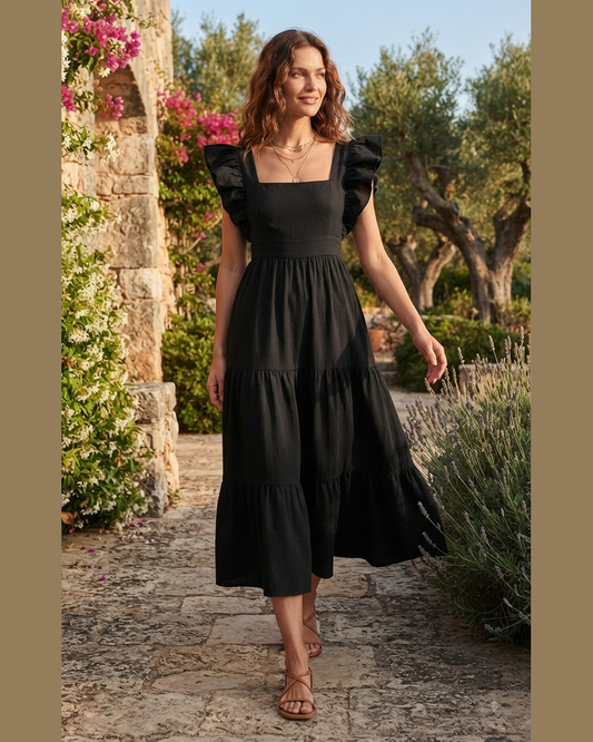 SICILY MIDI DRESS | Women's Ruffle Sleeve Linen Dress