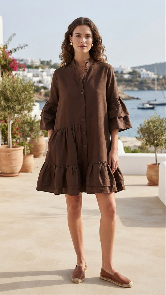 CAPRI | Chocolate Brown Linen Mini Dress