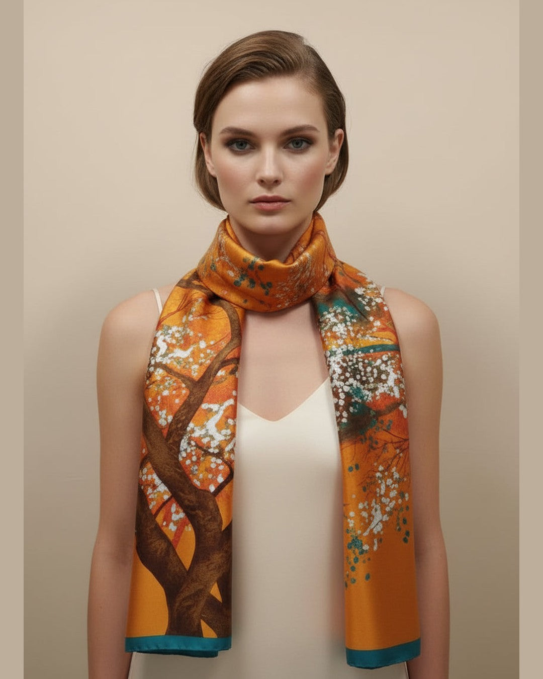AMBER SILK SCARF | ΠΟΡΤΟΚΑΛΙ ΜΕΤΑΞΩΤΟ ΜΑΝΤΗΛΙ CHIC