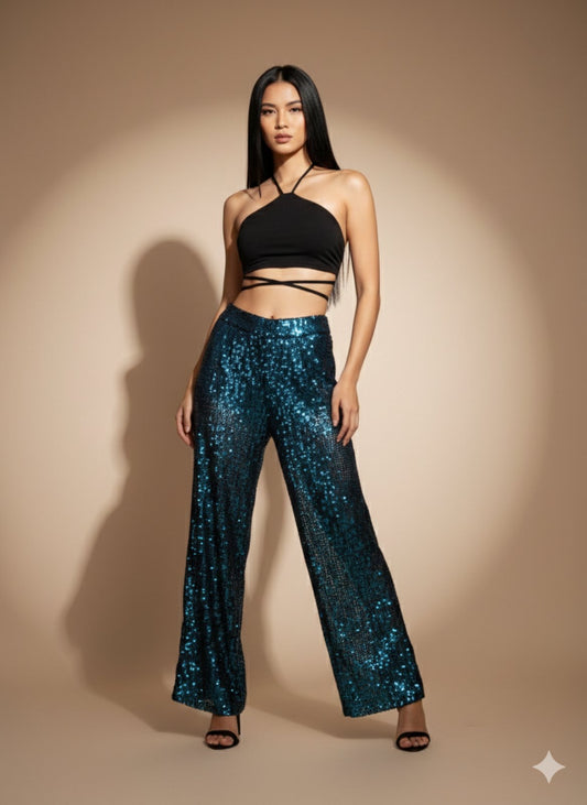 SEQUIN PETROL PANTS