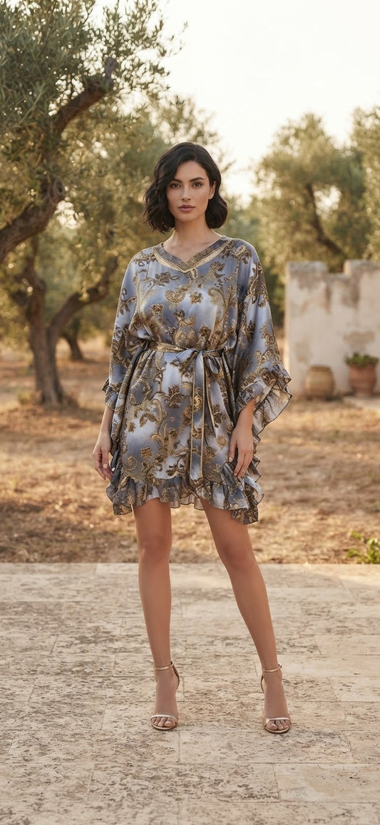 PAISLEY SILK | Floral Kaftan Mini Dress – One Size