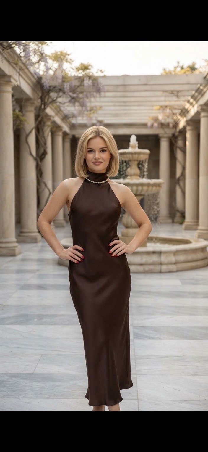 ESPRESSO | Satin Halter Midi Dress