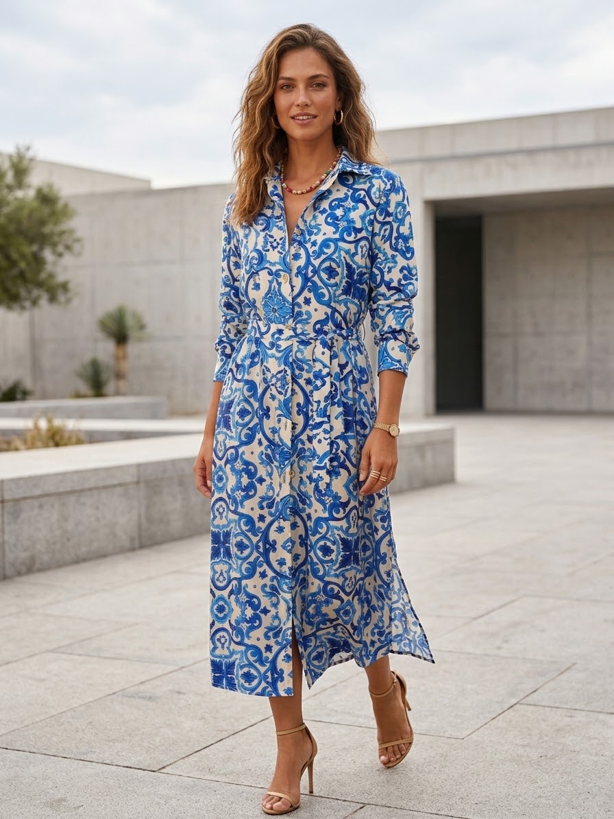 DOLCE | Majolica Print Midi Shirt Dress