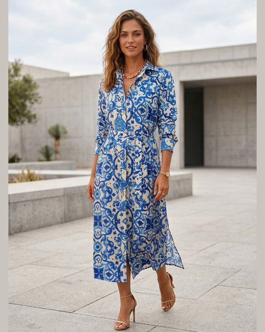 DOLCE | Majolica Print Midi Shirt Dress