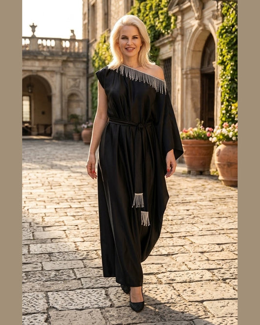 BLACK SWAN | One-Shoulder Silk Maxi Dress