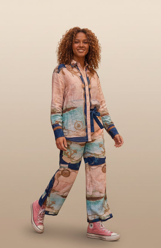 Sea Map Set — Πουκάμισο & Wide-Leg Παντελόνι