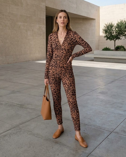LEO UNIFORM | Leopard Print V-Neck Jumpsuit