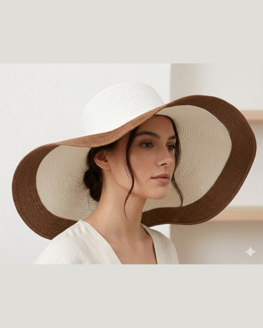 Καπέλο Wide Brim Δίχρωμο Εκρού & Καφέ | Elegant Sun Hat | One Size