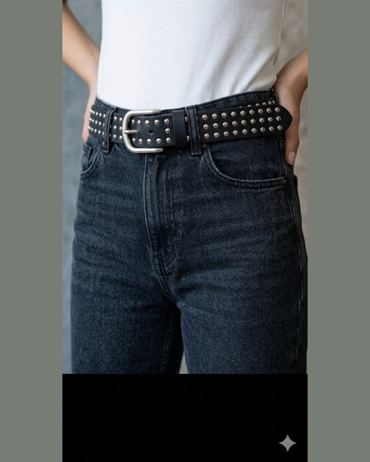 BLACK STUDDED LEATHER BELT | Μαύρη Ζώνη με Τρούκς 105cm