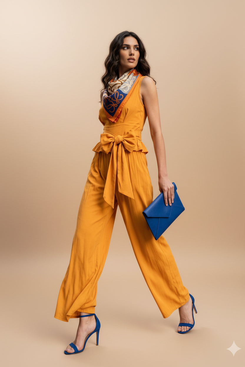 ORANGE BOW SET — Trousers, Sleeveless Top & Fabric Belt