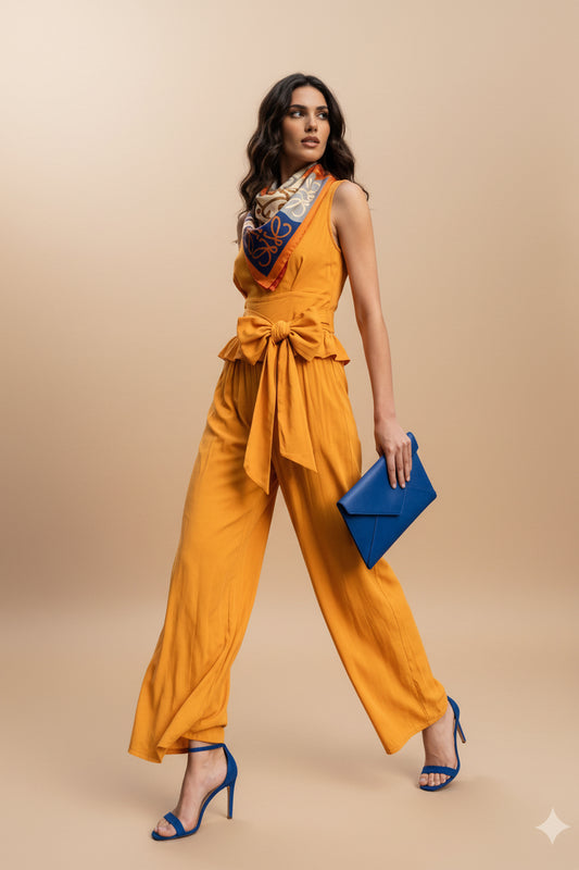 ORANGE BOW SET — Trousers, Sleeveless Top & Fabric Belt