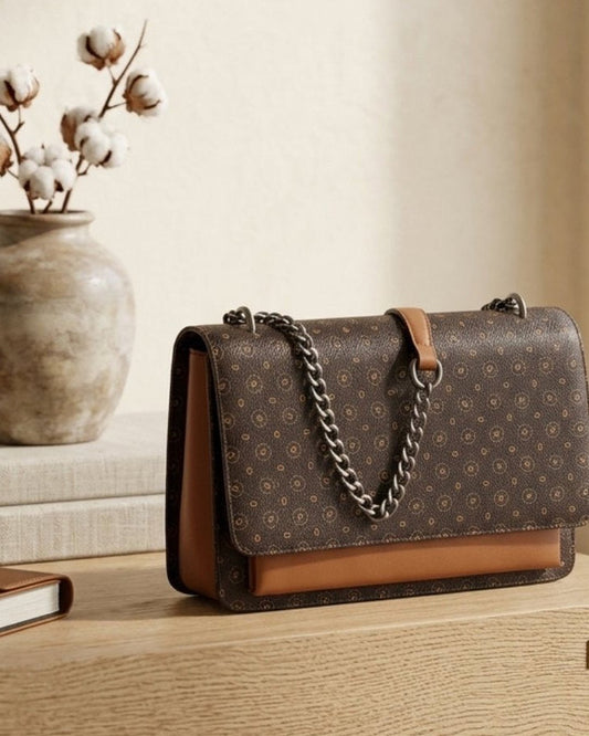 Monogram Chain Shoulder Bag — Brown & Tan