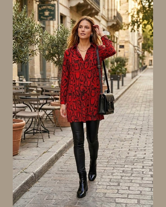 SCARLET | Red Printed Longline Shirt